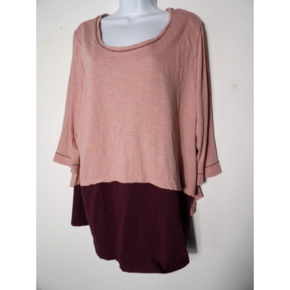 Catherines 0X 14/16 Top Shirt Pink Burgundy LagenLook Layered Plus 3/4 Sleeve - Picture 1 of 8
